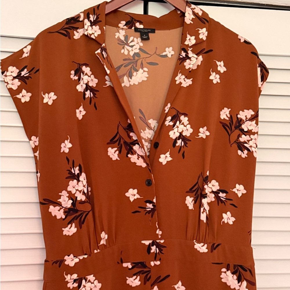 SOLD - Ann Taylor Factory Floral Jumpsuit in Brown and Pink